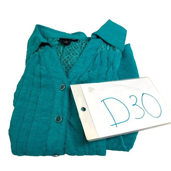 Cotton Express Small  Green Short Sleeve Top V-Neck 24b - Picture 11 of 11